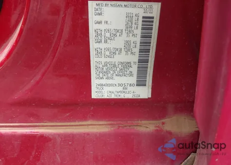 2012 Nissan Titan Sv from USA, damaged, VIN 1N6BA0ED0CN305780